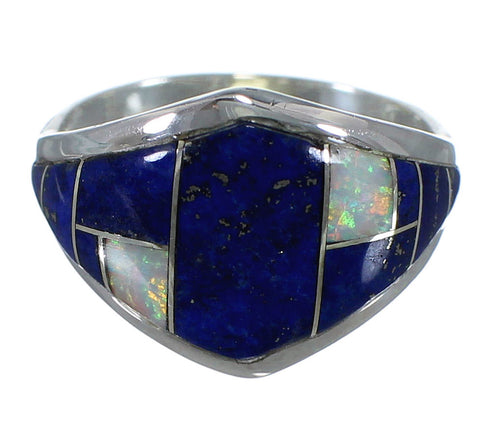 Lapis And Opal Inlay Authentic Sterling Silver Ring Size 5-3/4 AX52453